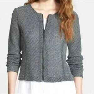 Eileen Fisher | Petite Small Linen Blend Zip Cardigan Italian Yarn Sweater Gray